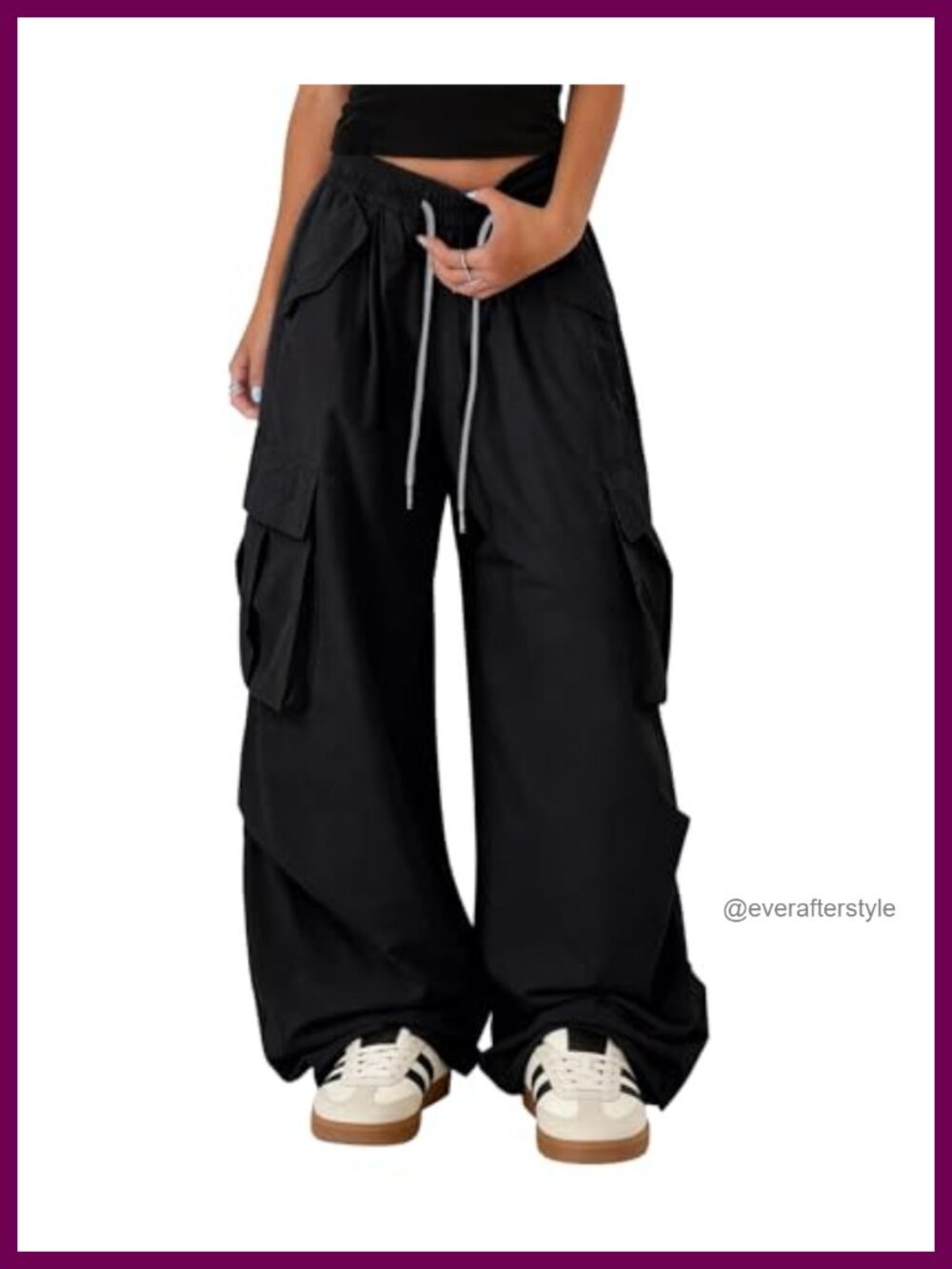 Baggy Cargo Pants Y2K Barrel Wide Leg Drawstring Streetwear Trousers